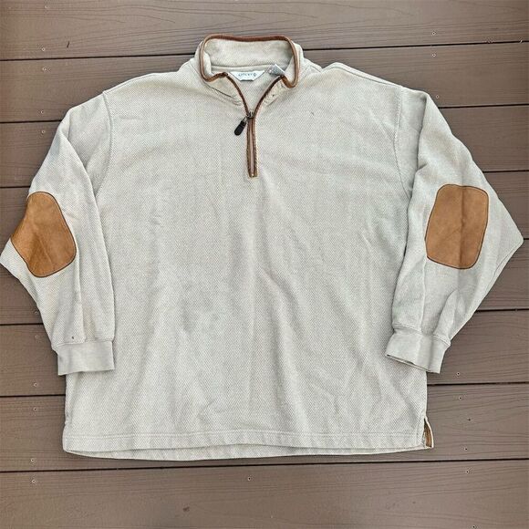 Orvis Men's XXL Beige 1/4 Zip Pullover Sweater with Elbow Patches - Picture 1 of 4